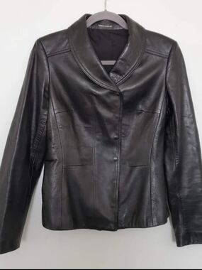Charles Chang Lima Black Leather Jacket Lambskin Hidden Snap Silk LIned Sz 8